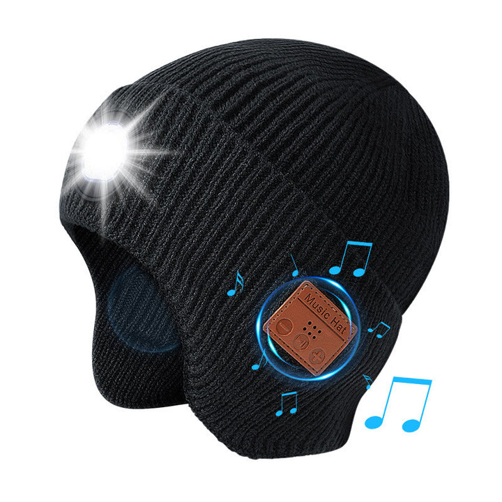 Berretto invernale in maglia con illuminazione musicale Bluetooth staccabile - Nero - Bluetooth + Luce - M (22"-22 7/8") - image 0