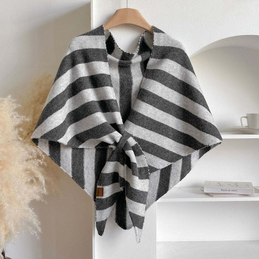 Sciarpa a triangolo a righe invernale da donna, calda e calda - Grigio - image 1