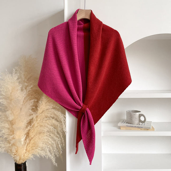 Elegante sciarpa triangolare invernale da donna con doppi colori - Rosso Rosa - image 1