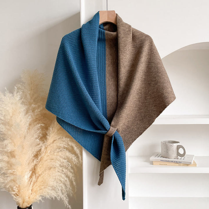 Elegante sciarpa triangolare invernale da donna con doppi colori - Cammello blu - image 7
