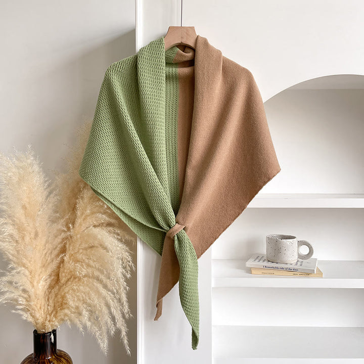 Elegante sciarpa triangolare invernale da donna con doppi colori - Cammello verde - image 3