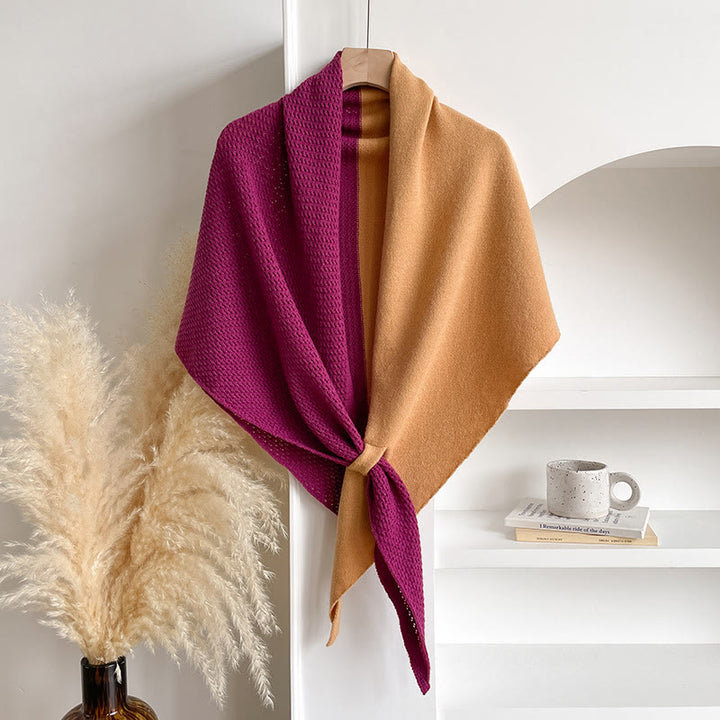 Elegante sciarpa triangolare invernale da donna con doppi colori - Giallo Viola - image 2