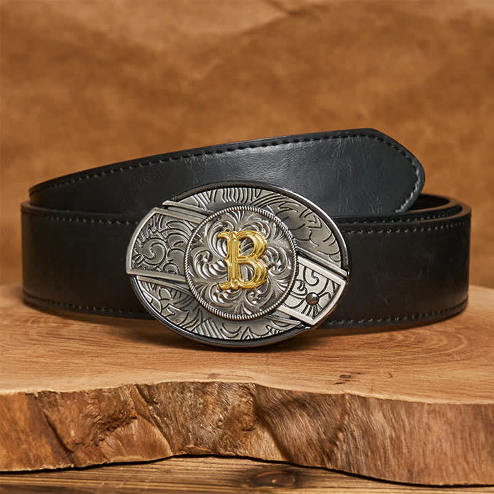 Cintura in pelle con fibbia a coltello nascosta fai da te con lettera iniziale bicolore - B - Cintura in pelle PU nera (40) - image 5