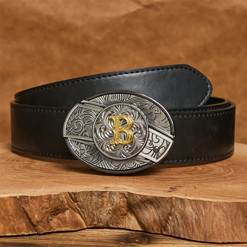 Cintura in pelle con fibbia a coltello nascosta fai da te con lettera iniziale bicolore - B - Cintura in pelle PU nera (40) - image 5