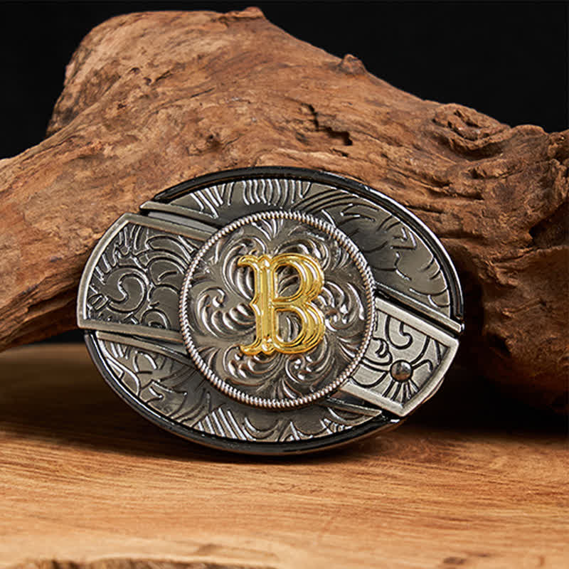 Cintura in pelle con fibbia a coltello nascosta fai da te con lettera iniziale bicolore - B - Senza cintura - image 0