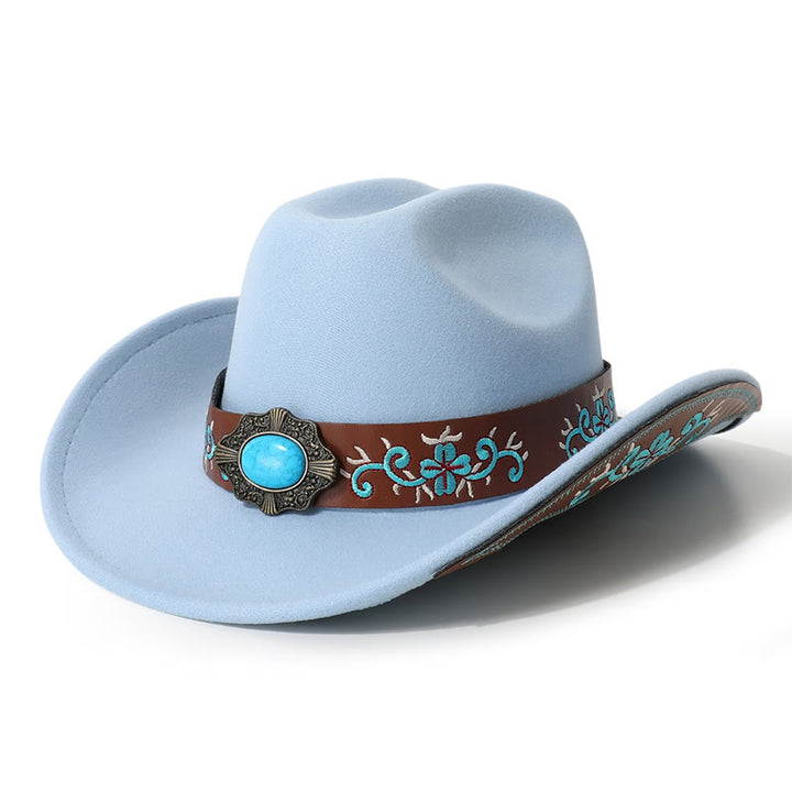 Cappello da cowboy turchese con toppa ricamata da uomo e cintura a tesa - Azzurro cielo - M (22"-22 7/8") - image 7