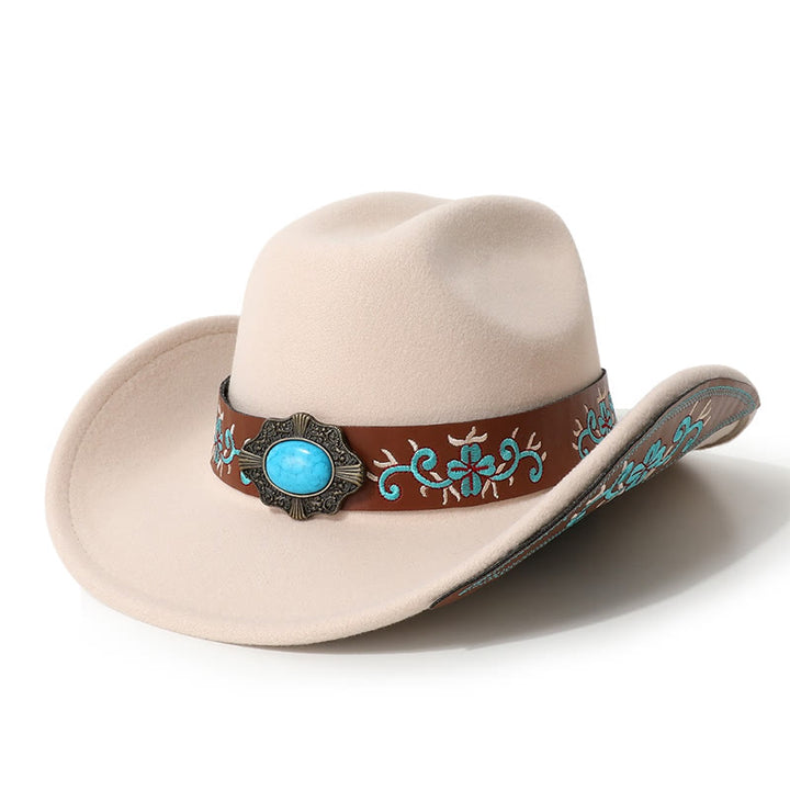 Cappello da cowboy turchese con toppa ricamata da uomo e cintura a tesa - Beige - M (22"-22 7/8") - image 1