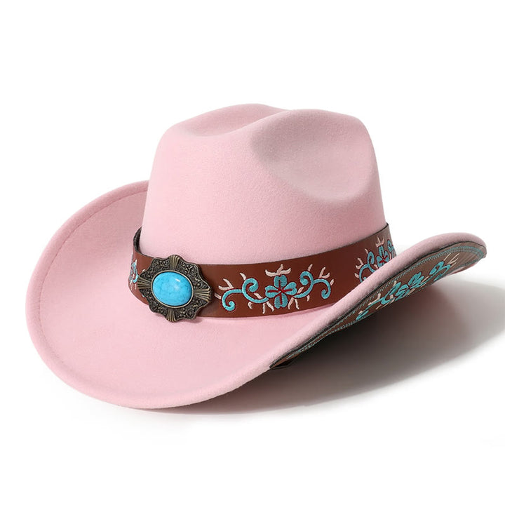 Cappello da cowboy turchese con toppa ricamata da uomo e cintura a tesa - Rosa - M (22"-22 7/8") - image 3