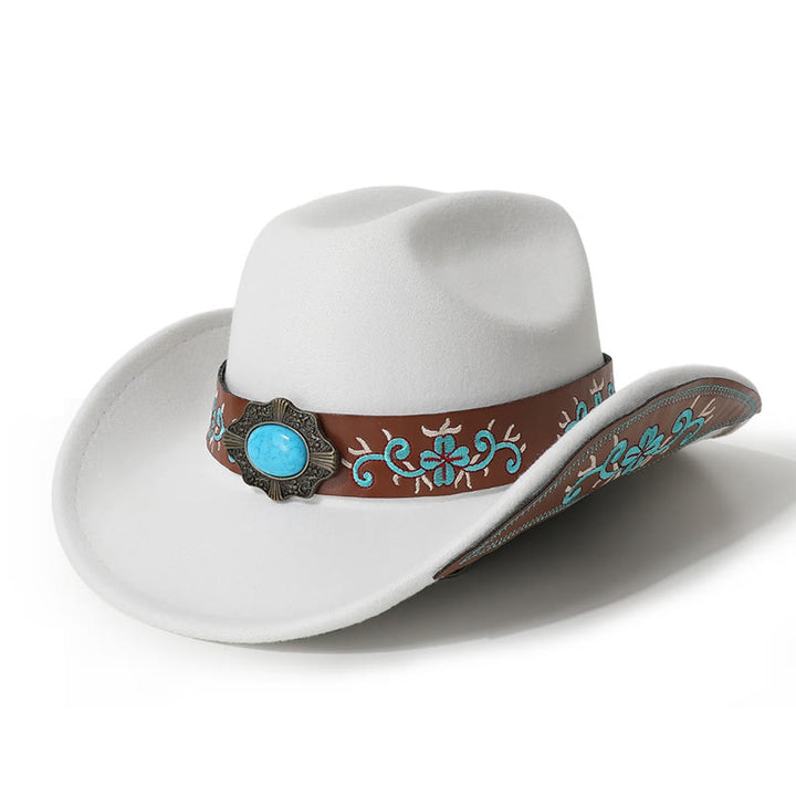 Cappello da cowboy turchese con toppa ricamata da uomo e cintura a tesa - Bianco - M (22"-22 7/8") - image 2