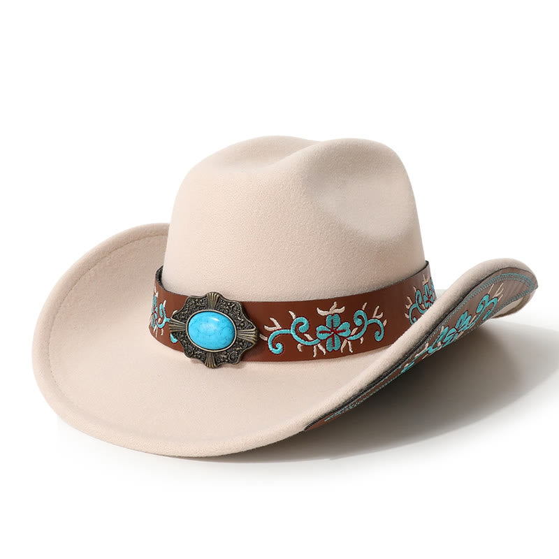 Cappello da cowboy turchese con toppa ricamata da uomo e cintura a tesa - Beige - M (22"-22 7/8") - image 1