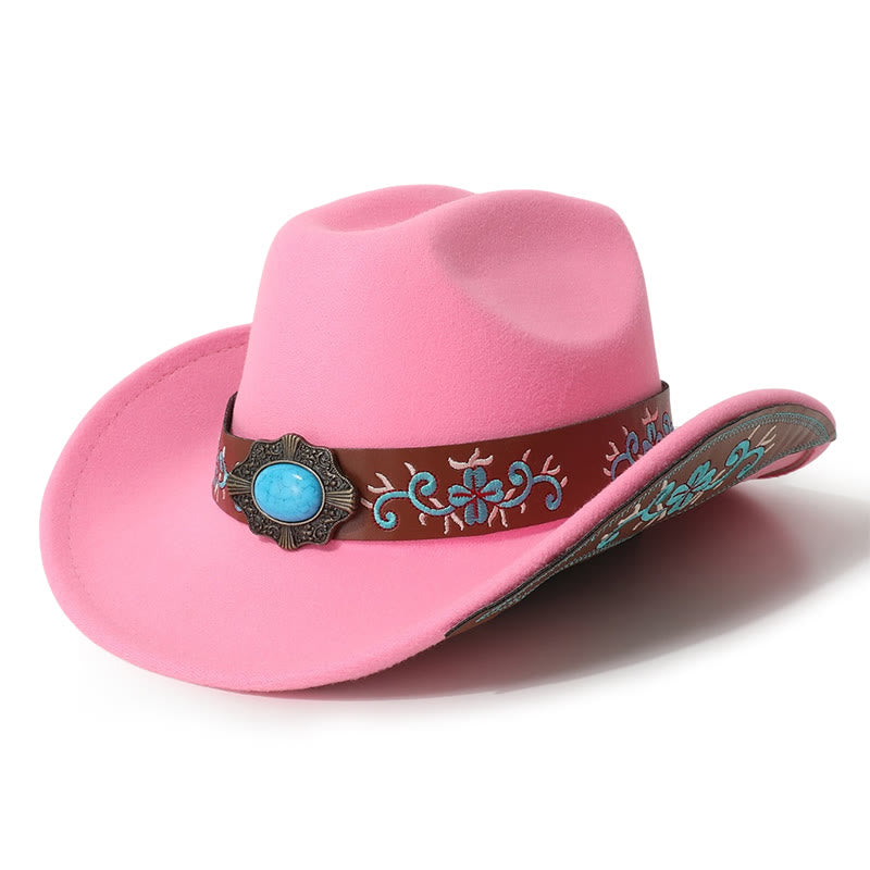 Cappello da cowboy turchese con toppa ricamata da uomo e cintura a tesa - Rosa scuro - M (22"-22 7/8") - image 5
