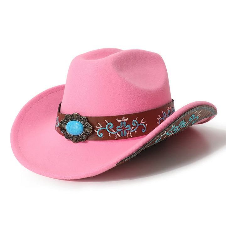 Cappello da cowboy turchese con toppa ricamata da uomo e cintura a tesa - Rosa scuro - M (22"-22 7/8") - image 5