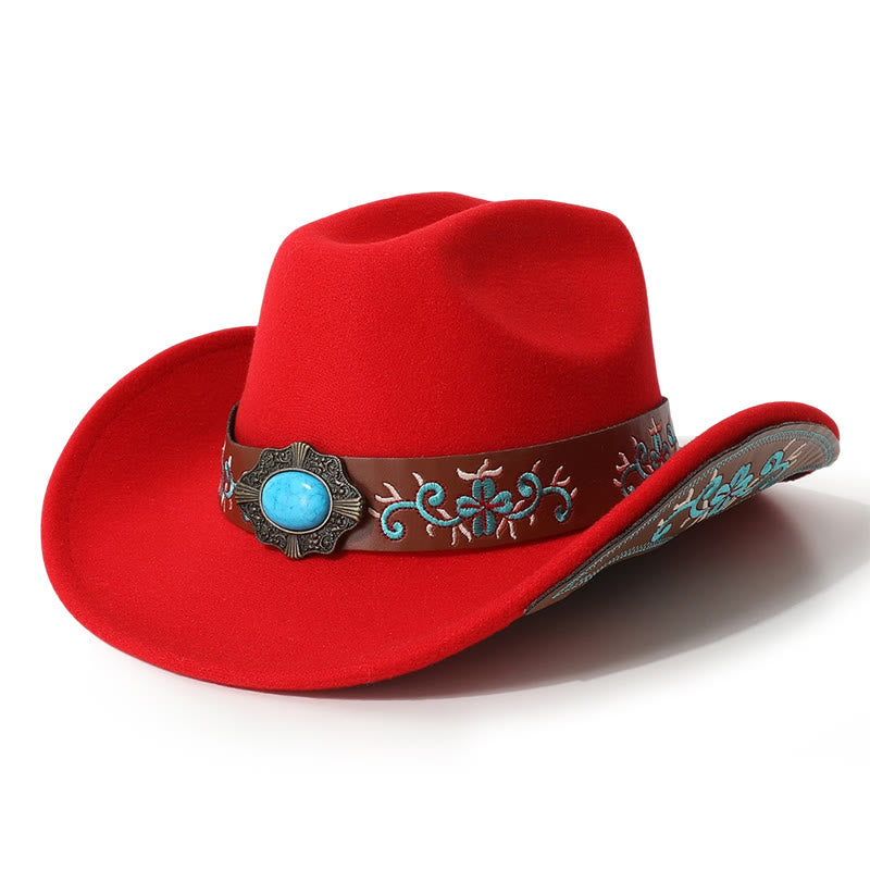 Cappello da cowboy turchese con toppa ricamata da uomo e cintura a tesa - Rosso - M (22"-22 7/8") - image 9