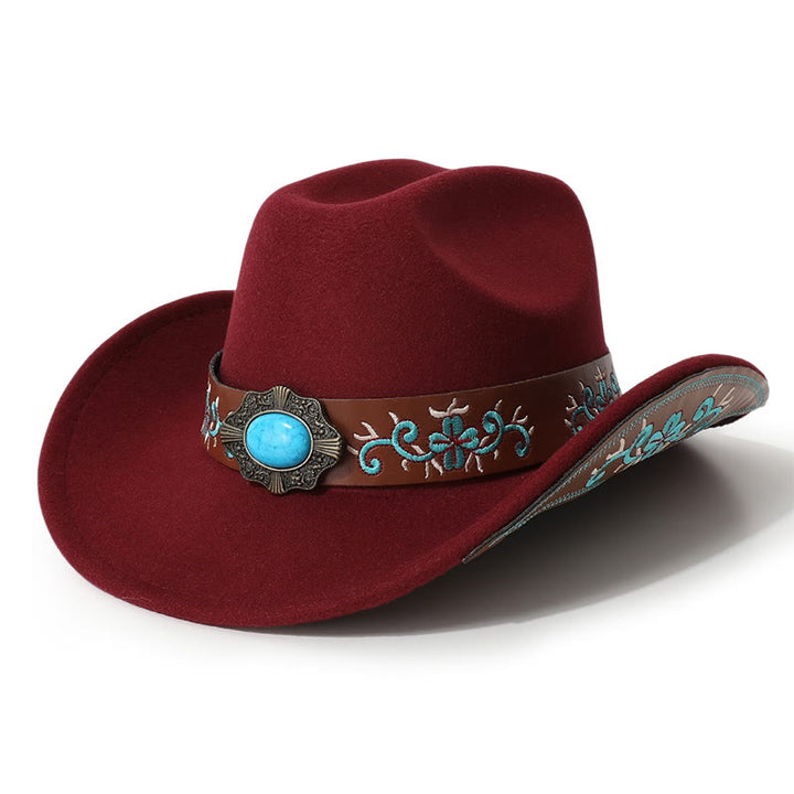 Cappello da cowboy turchese con toppa ricamata da uomo e cintura a tesa - Vino - M (22"-22 7/8") - image 4