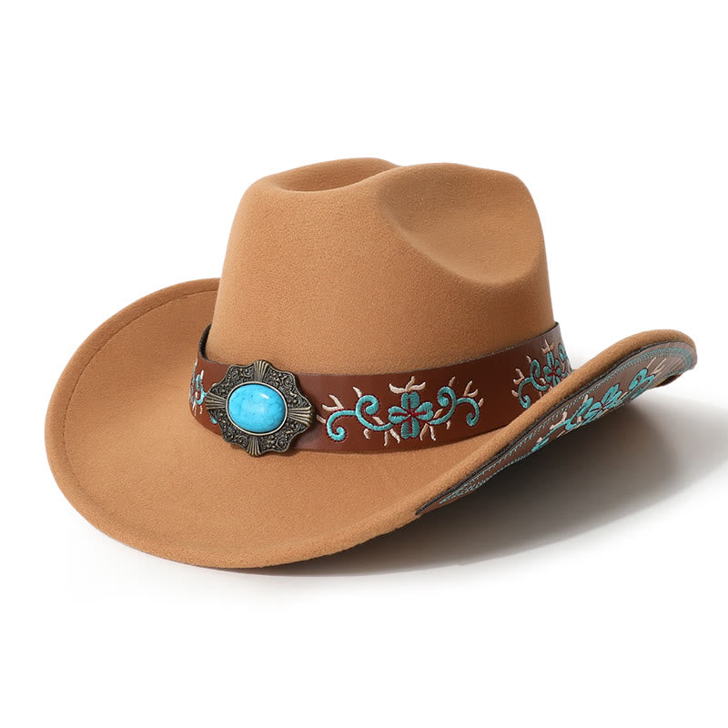 Cappello da cowboy turchese con toppa ricamata da uomo e cintura a tesa - Cammello - M (22"-22 7/8") - image 6