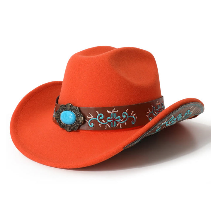 Cappello da cowboy turchese con toppa ricamata da uomo e cintura a tesa - Arancia - M (22"-22 7/8") - image 8