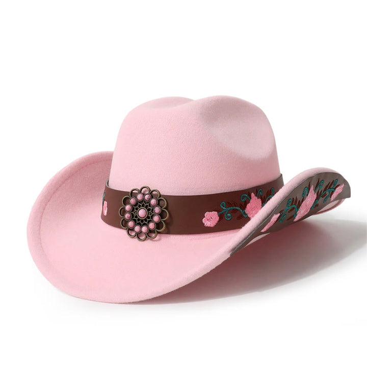 Cappello da cowboy da uomo con rosa ricamata e cintura a tesa - Rosa - M (22"-22 7/8") - image 2
