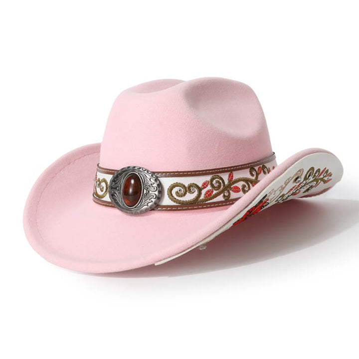 Cappello da cowboy da uomo con cintura e visiera color rubino ricamata a fiori - Pink - M (22"-22 7/8") - image 8