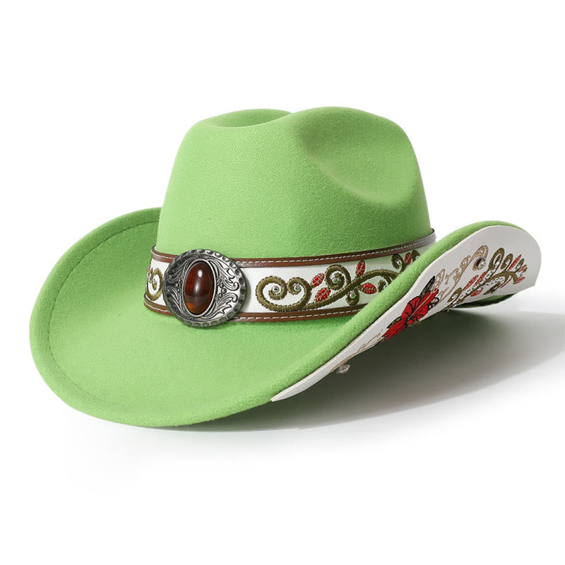 Cappello da cowboy da uomo con cintura e visiera color rubino ricamata a fiori - Verde chiaro - M (22"-22 7/8") - image 4