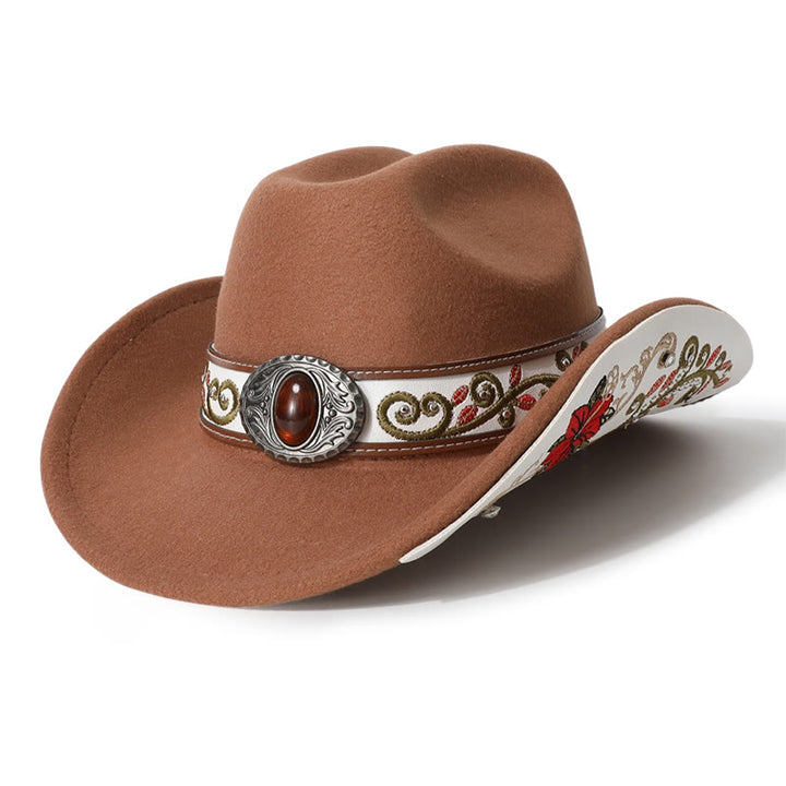 Cappello da cowboy da uomo con cintura e visiera color rubino ricamata a fiori - Marrone - M (22"-22 7/8") - image 13