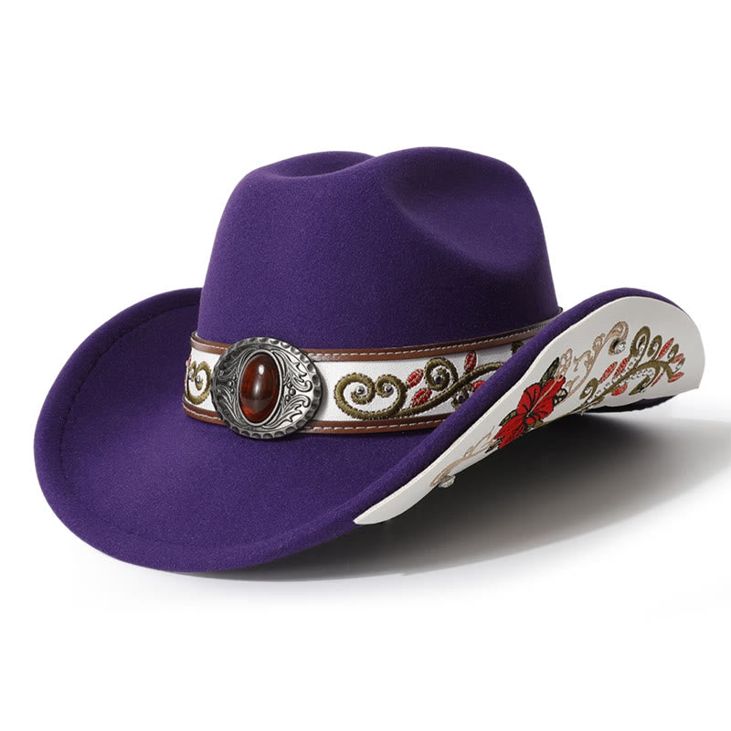 Cappello da cowboy da uomo con cintura e visiera color rubino ricamata a fiori - Viola - M (22"-22 7/8") - image 3