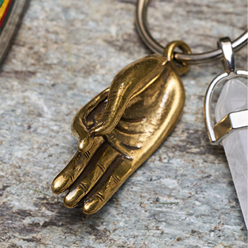 Coltello pieghevole in ottone colorato con mano di Buddha e collana in pietra rossa - image 10