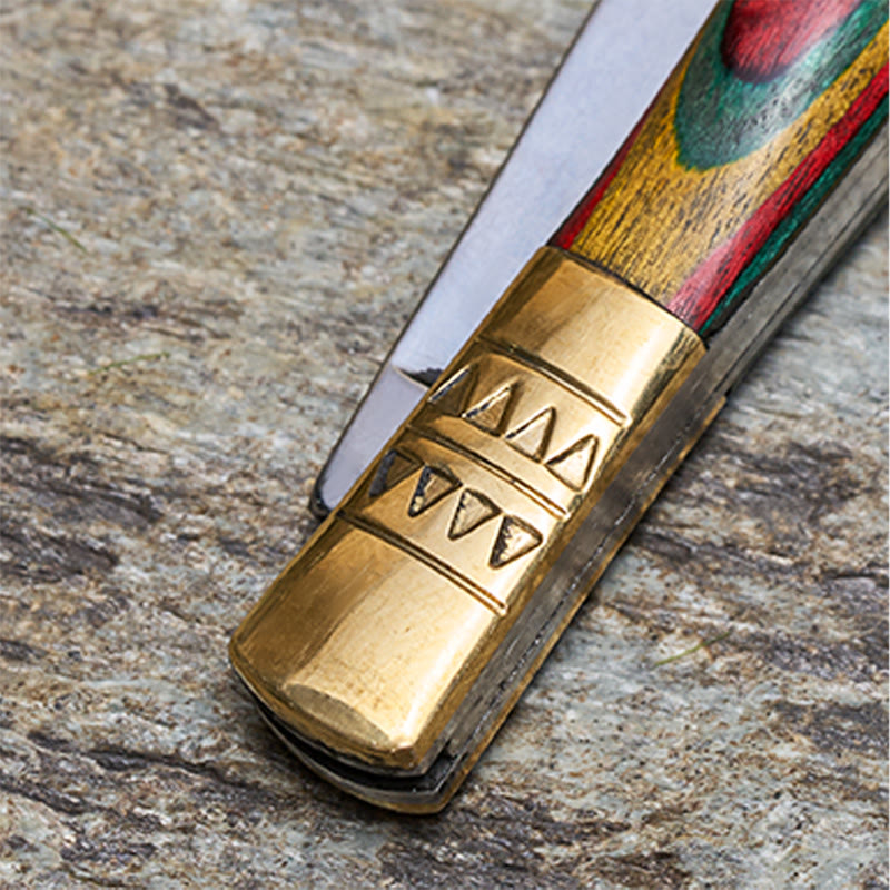 Coltello pieghevole in ottone colorato con mano di Buddha e collana in pietra rossa - image 8