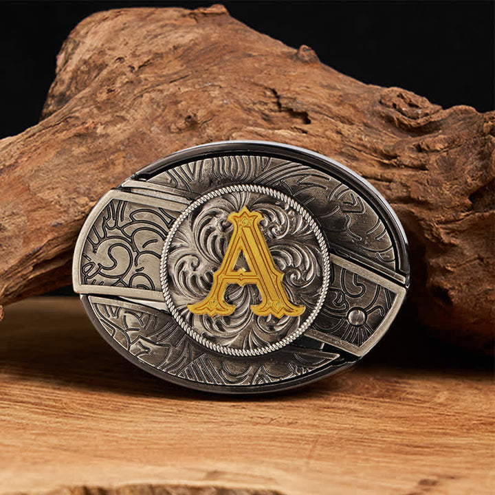 Cintura in pelle con fibbia a coltello nascosta fai da te con lettera iniziale bicolore - A - Senza cintura - image 8