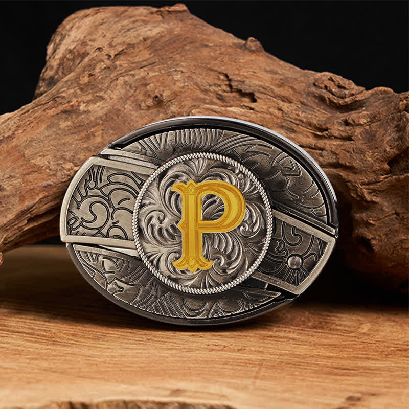 Cintura in pelle con fibbia a coltello nascosta fai da te con lettera iniziale bicolore - P - Senza cintura - image 22