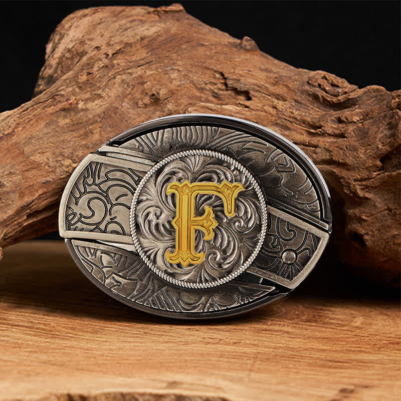 Cintura in pelle con fibbia a coltello nascosta fai da te con lettera iniziale bicolore - F - Senza cintura - image 12