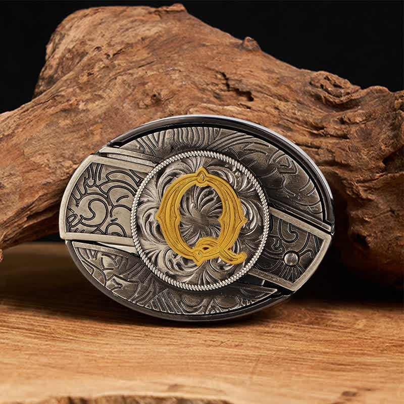 Cintura in pelle con fibbia a coltello nascosta fai da te con lettera iniziale bicolore - Q - Senza cintura - image 23