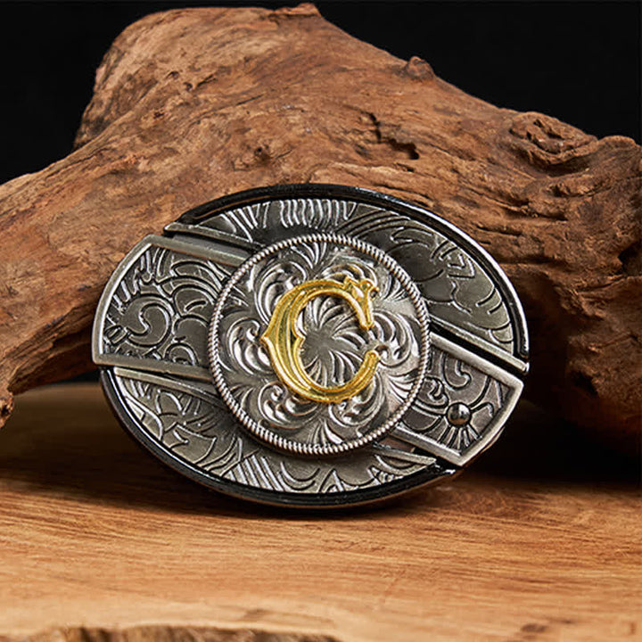 Cintura in pelle con fibbia a coltello nascosta fai da te con lettera iniziale bicolore - C - Senza cintura - image 9