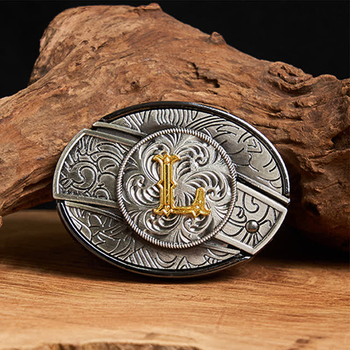 Cintura in pelle con fibbia a coltello nascosta fai da te con lettera iniziale bicolore - L - Senza cintura - image 18