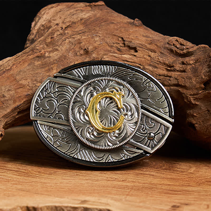 Cintura in pelle con fibbia a coltello nascosta fai da te con lettera iniziale bicolore - C - Senza cintura - image 9