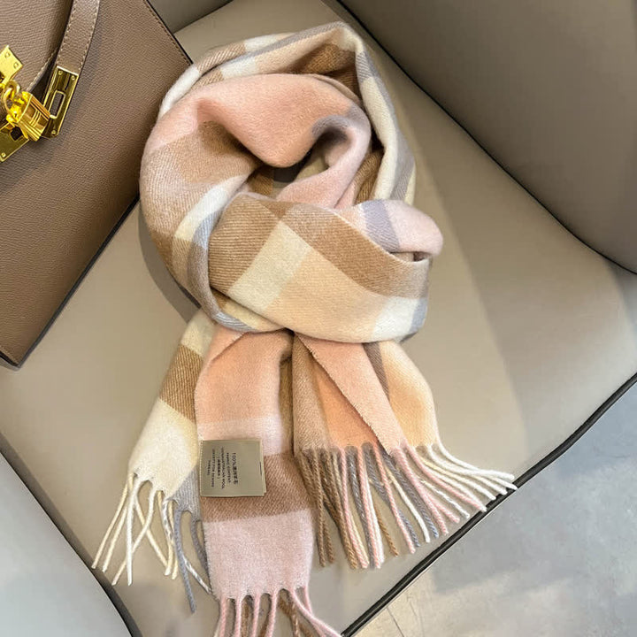 Sciarpa unisex in calda lana con motivo a quadri e nappe - #14 - image 18