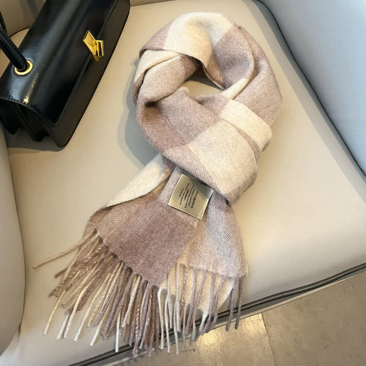 Sciarpa unisex in calda lana con motivo a quadri e nappe - #23 - image 27
