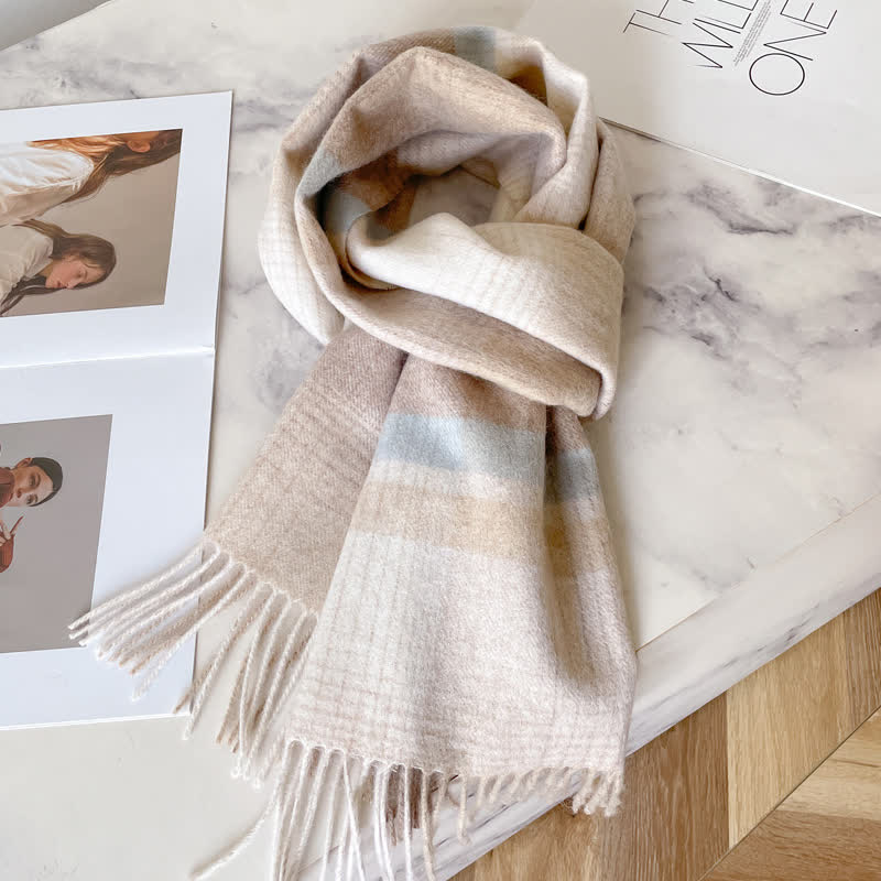 Sciarpa unisex in calda lana con motivo a quadri e nappe - #34 - image 38