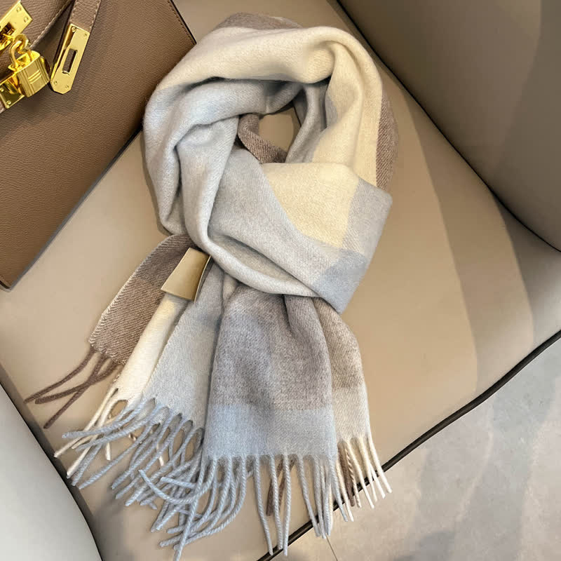 Sciarpa unisex in calda lana con motivo a quadri e nappe - #17 - image 21