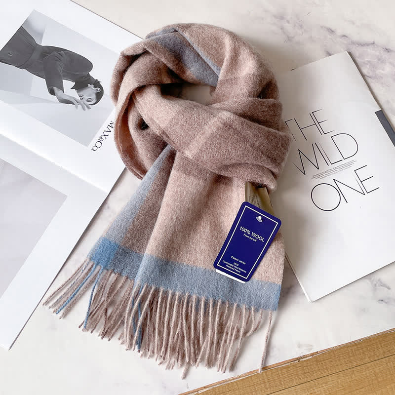 Sciarpa unisex in calda lana con motivo a quadri e nappe - #63 - image 67