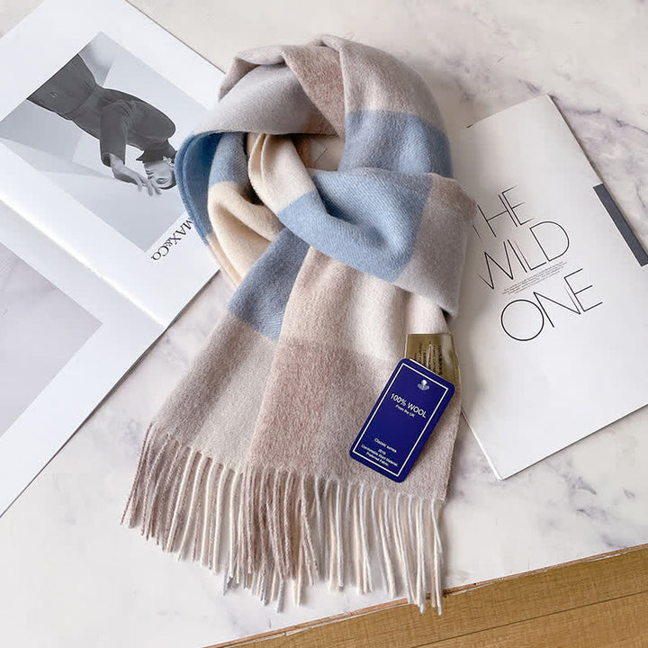 Sciarpa unisex in calda lana con motivo a quadri e nappe - #59 - image 63