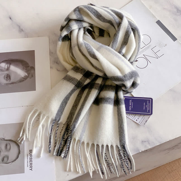 Sciarpa unisex in calda lana con motivo a quadri e nappe - #40 - image 44