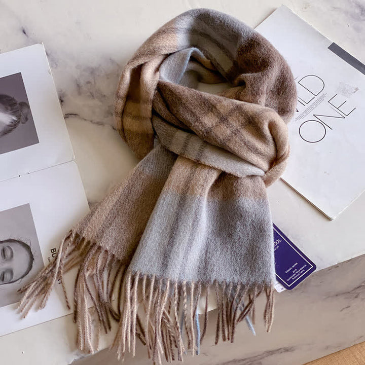 Sciarpa unisex in calda lana con motivo a quadri e nappe - #41 - image 45