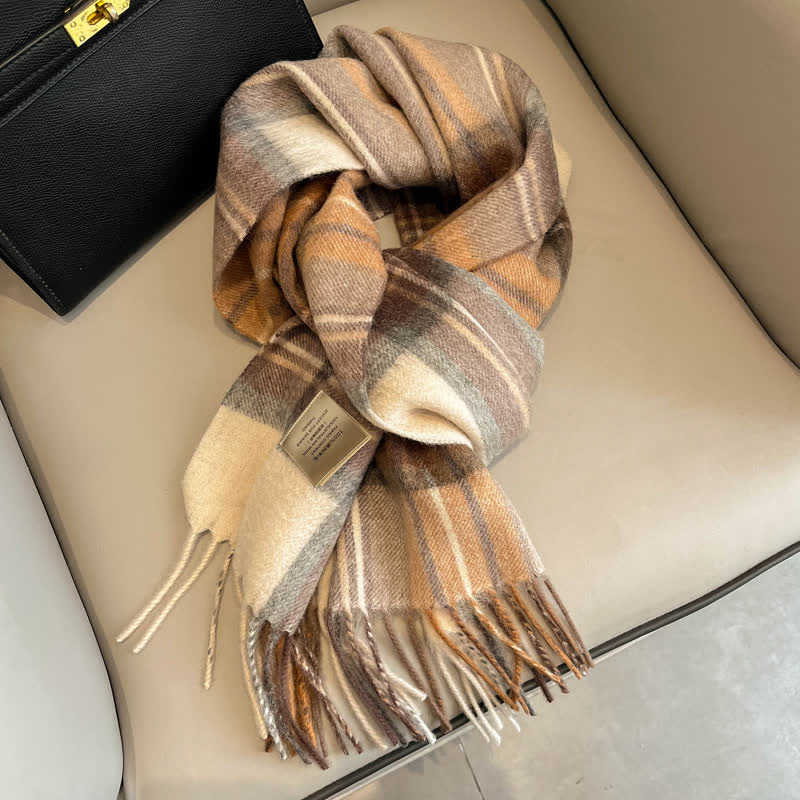 Sciarpa unisex in calda lana con motivo a quadri e nappe - #16 - image 20