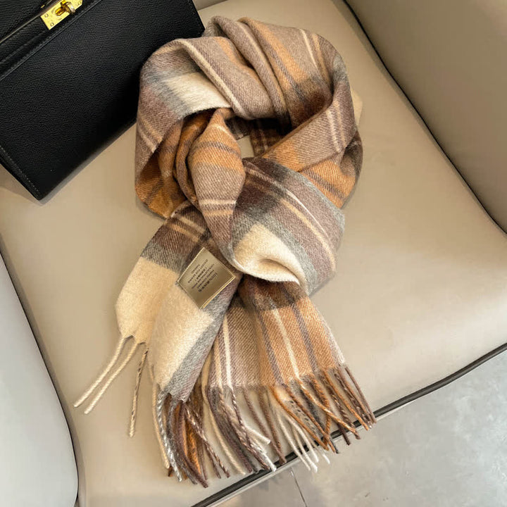 Sciarpa unisex in calda lana con motivo a quadri e nappe - #16 - image 20