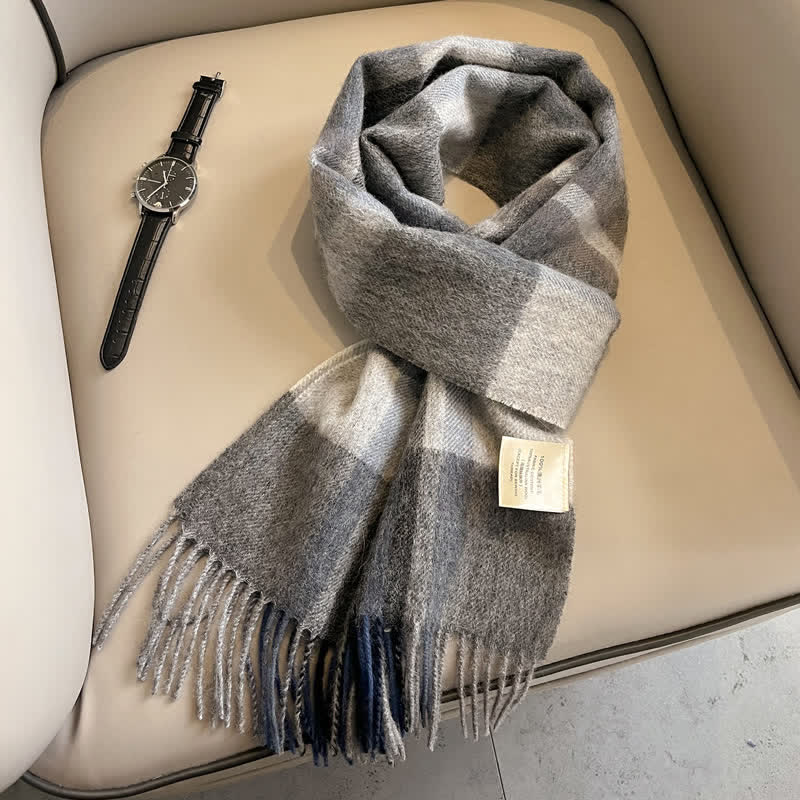 Sciarpa unisex in calda lana con motivo a quadri e nappe - #25 - image 29