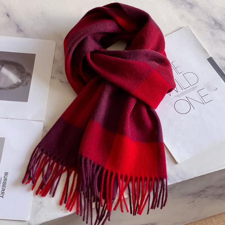 Sciarpa unisex in calda lana con motivo a quadri e nappe - #44 - image 48