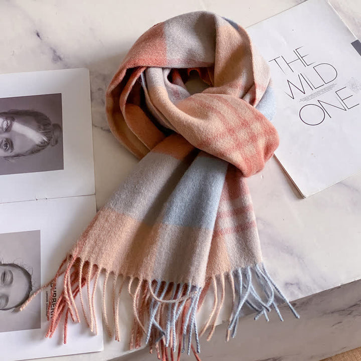 Sciarpa unisex in calda lana con motivo a quadri e nappe - #43 - image 47