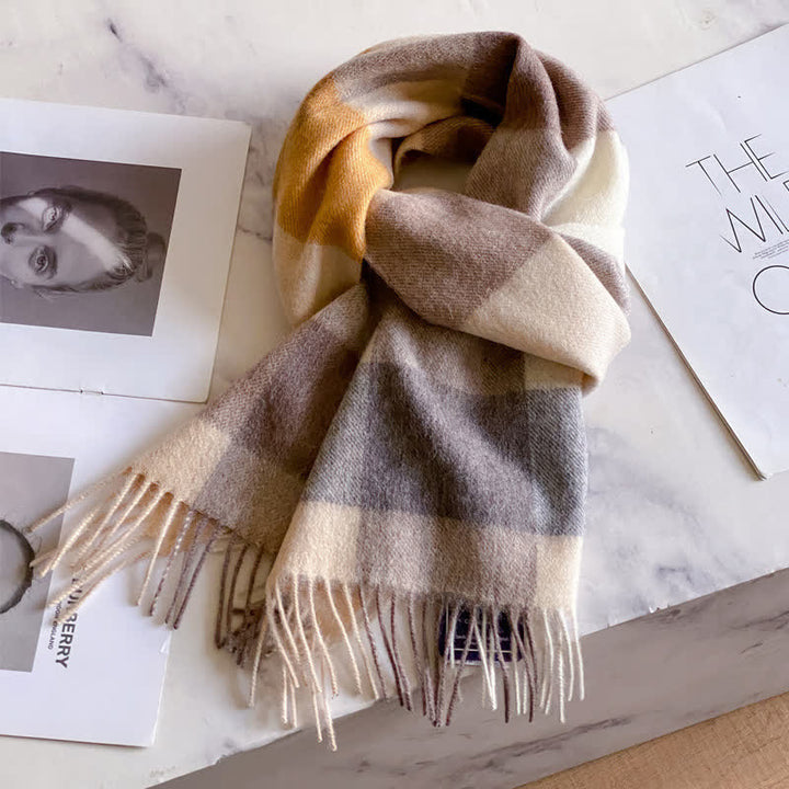 Sciarpa unisex in calda lana con motivo a quadri e nappe - #45 - image 49