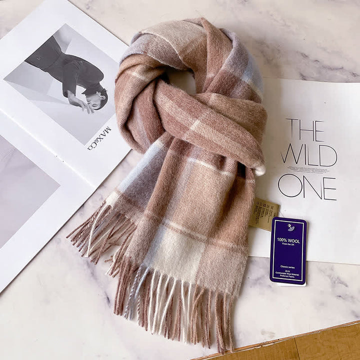 Sciarpa unisex in calda lana con motivo a quadri e nappe - #58 - image 62