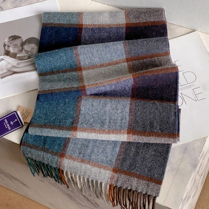 Sciarpa unisex in calda lana con motivo a quadri e nappe - #38 - image 42